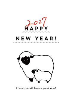 2027年未年の年賀状イラスト　羊　ひつじ　羊年　デザイン　シンプル　新年　干支　正月　かわいい