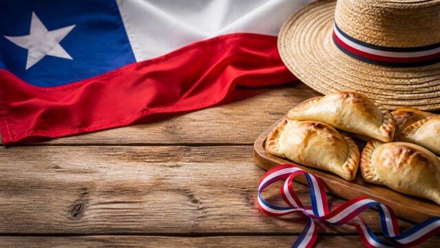 Chilean flag hat and empanadas for Fiestas Patrias