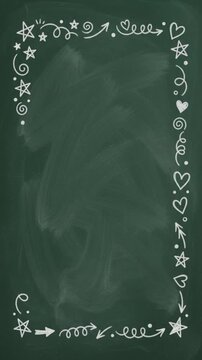 Chalkboard Background with Hand Drawn Doodle Border Animation, Vertical Video