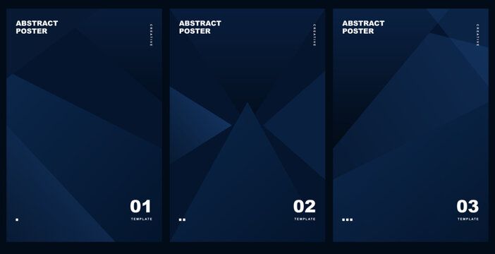 Abstract Dark Blue Geometric Poster Template Set with Angular Polygonal Vector Background for Branding Design