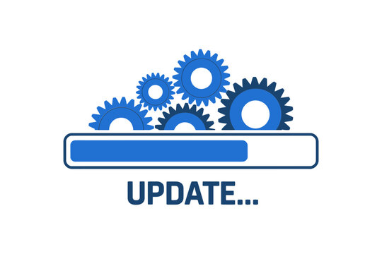 Gears and loading bar illustrate a software update process