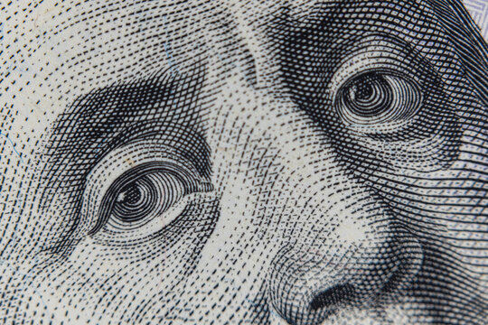 Extreme macro close up of microprinting typography and security pattern on US dollar banknote