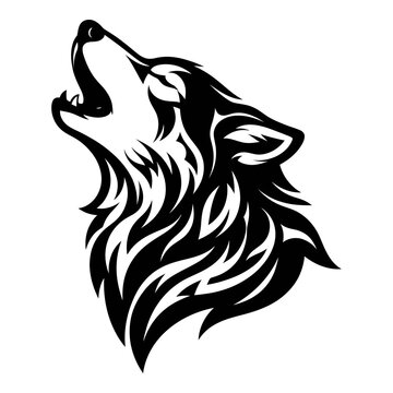 Tribal Wolf Head Artwork Black And White Etching