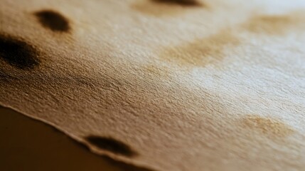 Fototapeta premium Close up of textured paper with darkened spots and warm lighting highlighting surface details
