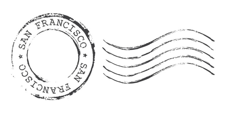 San Francisco mail stamp. Postage stamp United States of America. Rubber postal stamp USA. Vintage vector illustration in grunge style.