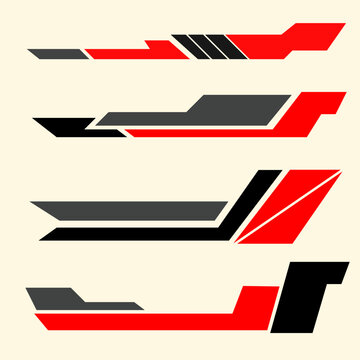 Set of abstract red and black racing stripe decals for automotive wrap or sports car graphics