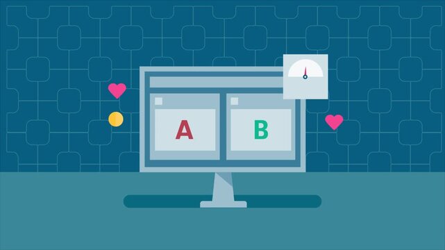 Business use AB testing to measure performance of social media advertising campaign. AB testing analytics report displays ad engagement, reach, traffic and conversions