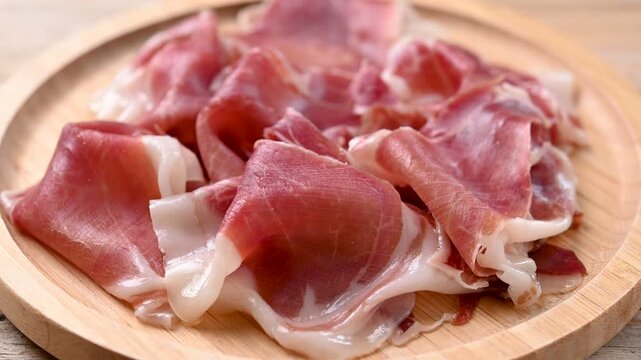 Spanish serrano ham slices. Close up