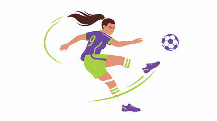 A female soccer player kicking ball with ponytail flying © Safiatuddin fitra