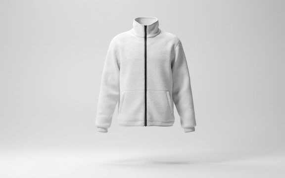 White fleece zipup jacket isolated on white background