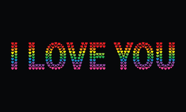 Colorful i love you text with vibrant rainbow spectrum on a black background