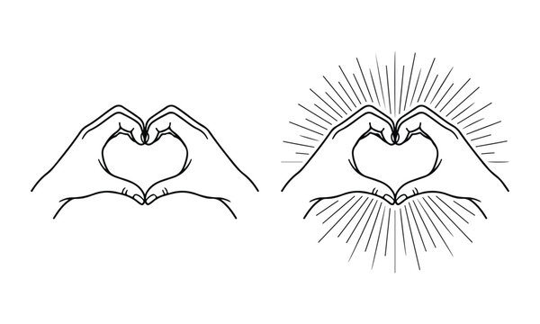 Two sketches of hands forming a heart shape with different line styles