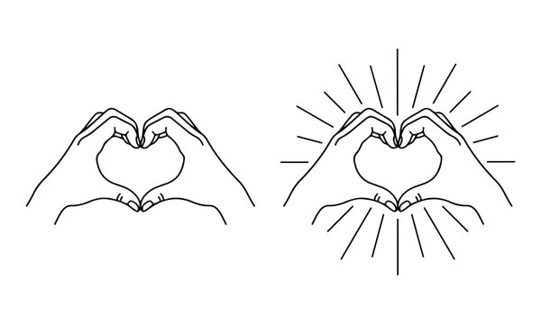 Two sketches of hands forming heart shapes isolated on a white background