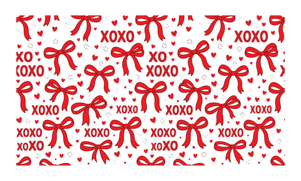 Seamless Red Bow and XOXO Pattern for Valentine's Day