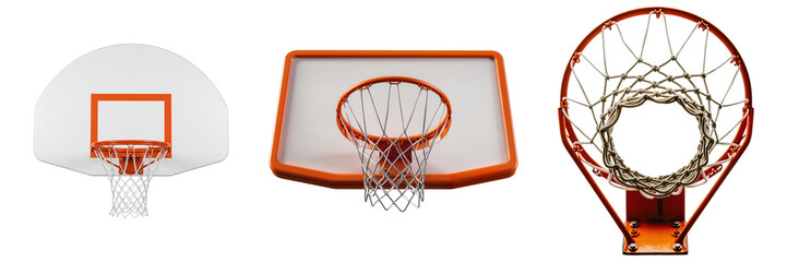 Three different basketball hoops and backboards isolated on white background © Trieu