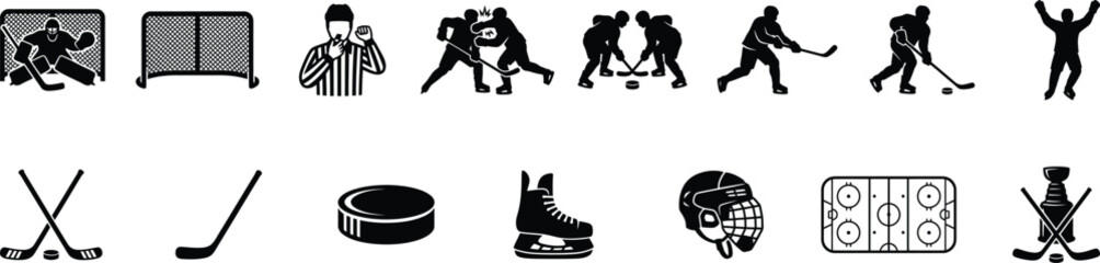 Collection of ice hockey icons and symbols Vector © FocusNest