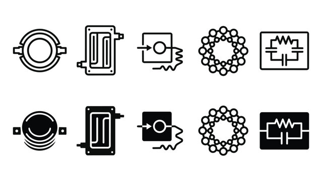 HVDC Valves Line and Solid Icon Pack For Grid UI | Thyristor Valve, Converter Valve, Transmission, Power Grid - Modern and Editable Vector Icons