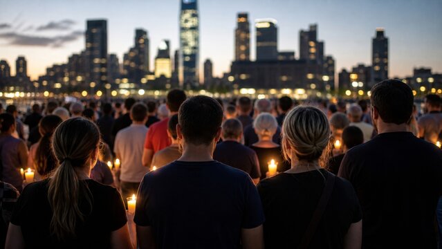 Candlelight crowd at a September 11 remembrance vigil