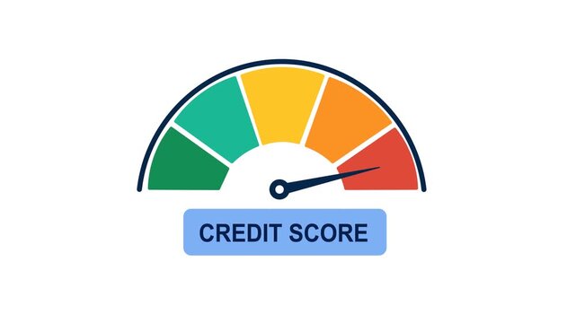 Credit Score Gauge With A Moving Needle To Maximum, Colorful Flat Design Animation. Financial Rating, Lending Risk, Loan Eligibility, And Banking Assessment.