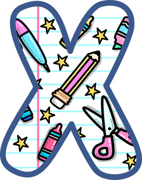 School Supplies Pattern Alphabet X Illustration