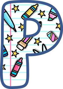 School Supplies Pattern Alphabet P Illustration