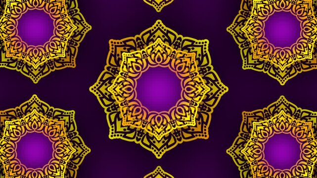 Ganesh Chaturthi Golden Mandala Pattern on Purple Background Loop.