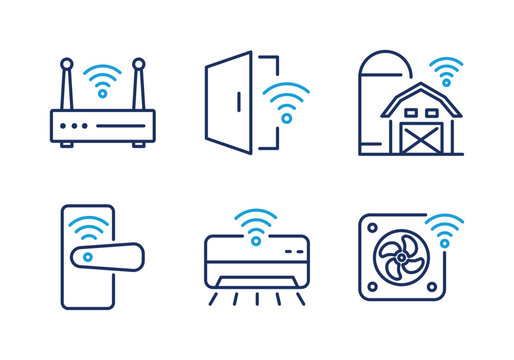 Smart Access Control and Cooling System thin line icon set. Minimal web icons