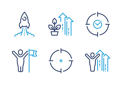 Business Growth and Startup Launch thin line icon set. Minimal web icons