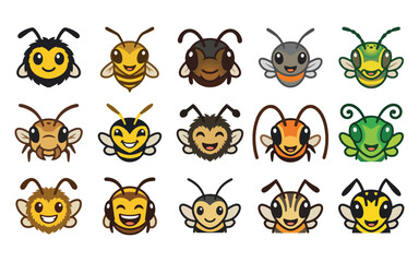 Fototapeta premium Cute Cartoon Bee Collection, Colorful Honey Bee and Insect Mascot Illustrations