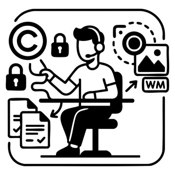 Digital content creator managing copyright protection and intellectual property rights icon