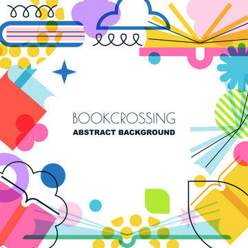 Book festival banner poster. Vector abstract geometric frame background for library bookstore or bookcrossing design