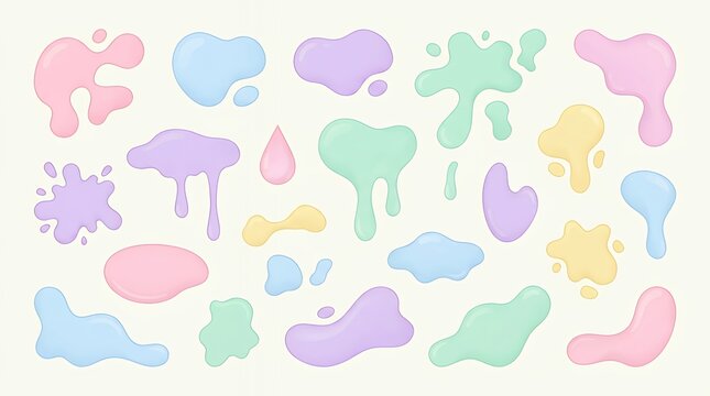 Minimalist Pastel Organic Fluid Blob Elements Collection Modern Liquid Drops Drips and Amoeba Shapeson Plain Background organic blob liquid shape pastel fluid drop splash amoeba spot puddle drip
