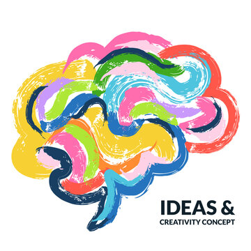 Vector multicolor watercolor human brain. Concept for creative thinking, mental health, education, innovation ideas