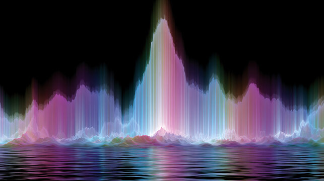 abstract colorful sound wave visualization glowing on dark background representing music frequency data technology and digital energy flow concept design