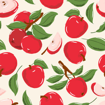 Vector watercolor apple seamless pattern. Hand drawn fruit background. Wrapping paper, fashion textile print design