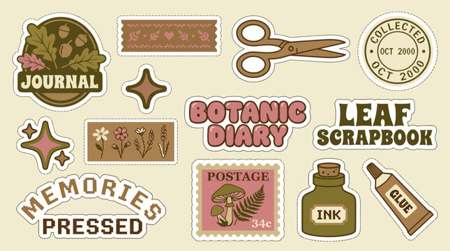 Autumn Botanical Scrapbook Sticker Pack Y2K Aesthetic Elements