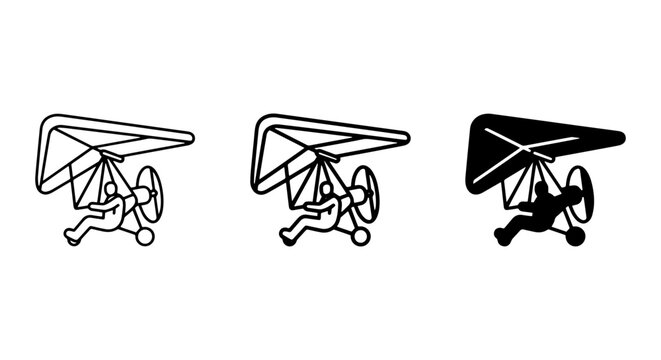 Ultralight Aircraft Icons, Microlight Flying Vector Set, Powered Paraglider Graphics, Aviation Adventure Collection