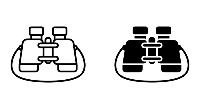 Binoculars Icon Set, Optics Equipment Vector Graphics, Magnification Tools, Search and Discovery Symbols