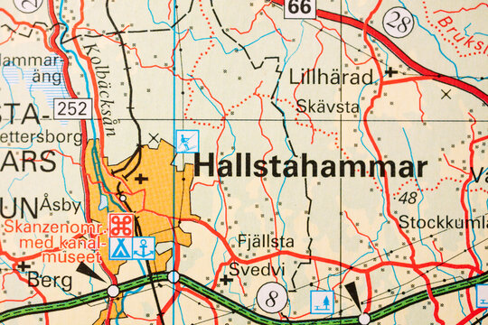 Map of Kungs&ouml;r region in Sweden with E20 highway and nearby waterways.