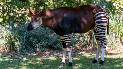 Naklejka premium Okapi animal standing in the sunlight