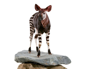 Naklejka premium Okapi on rock with isolated white background