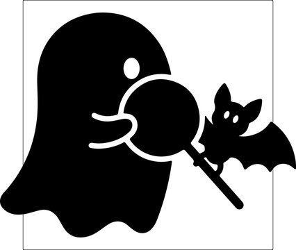 Ghost holding a large lollipop has a small bat on the stick.