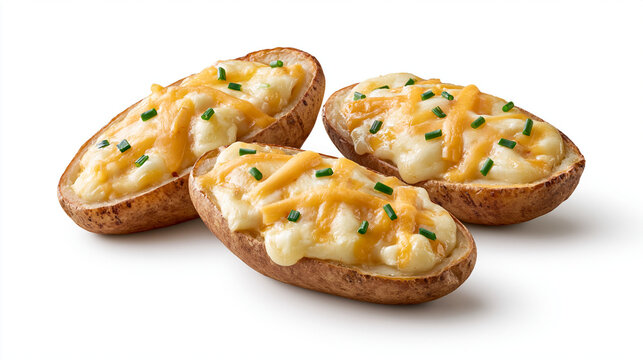 Potato Skins with Melted Cheese Isolated on White Background