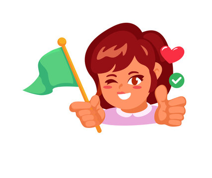 Women Holding Green Flag - Personality and Romance Character Set Vector