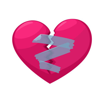 Broken Heart Healing Icon Set &ndash; Bandaged, Taped, Stitched and Plastered Cartoon Vector