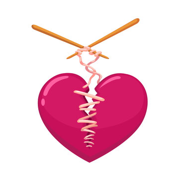 Broken Heart Healing Icon Set &ndash; Bandaged, Taped, Stitched and Plastered Cartoon Vector