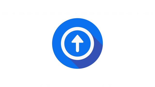 Blue circle icon with white up arrow representing document upload, data export, or system transfer animation