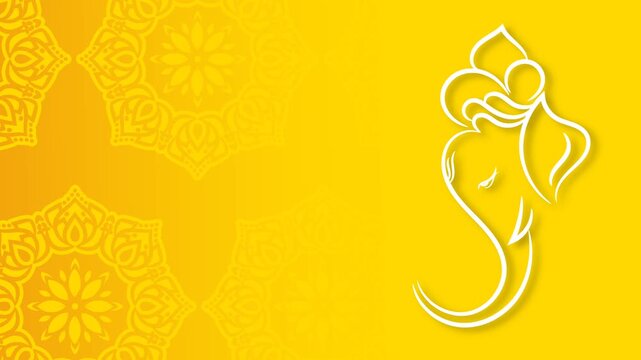 Minimalist Lord Ganesha Line Art Animation on Yellow Background for Ganesh Chaturthi.