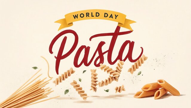 World pasta day celebration with wheat and pasta shapes