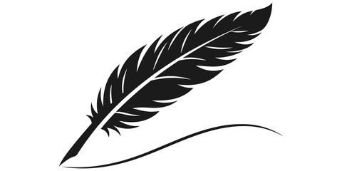 Black ink feather pen drawing symbol flat icon transparent background. © Touqeer